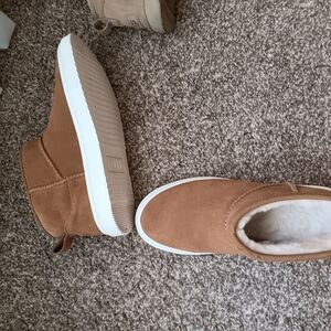 UGG Tan Suede Ankle Boots with White Soles